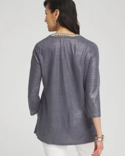 Cheap Linen Foil Embellished Tunic Tops