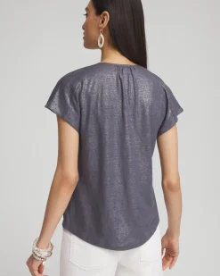 Store Linen Metallic Tee Tops