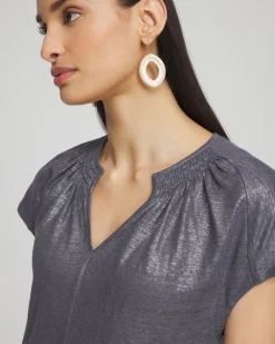 Store Linen Metallic Tee Tops