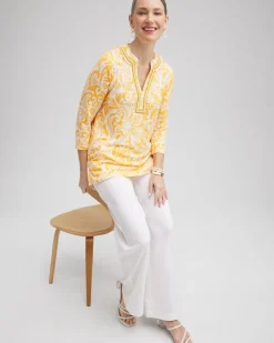 Discount Linen Paisley Embellished Tunic Tops