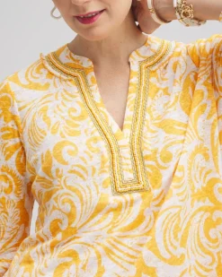 Discount Linen Paisley Embellished Tunic Tops