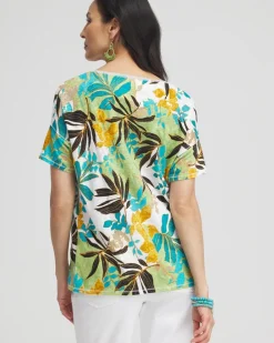 New Linen Palms Sweater Trim Tee Tops