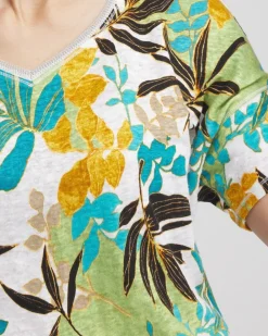 New Linen Palms Sweater Trim Tee Tops