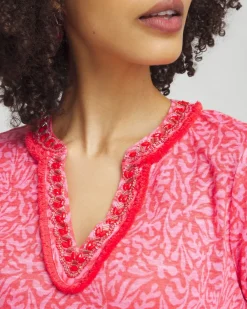 New Linen Reef Embellished Tunic Tops