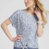 Cheap Linen Reef Tie Front Tee Tops