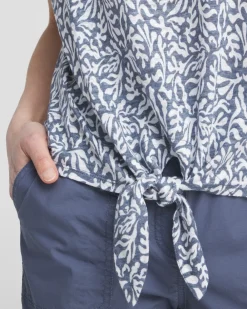 Cheap Linen Reef Tie Front Tee Tops