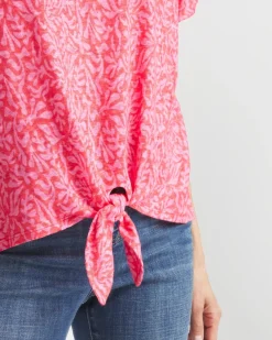 Discount Linen Reef Tie Front Tee Tops