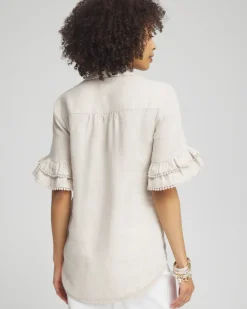 Cheap Linen Ruffle Sleeve Blouse Tops