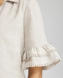 Cheap Linen Ruffle Sleeve Blouse Tops