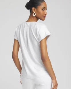 Cheap Linen Stretch Metallic Tee Tops