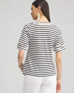 Discount Linen Stripe Ladder Lace Tee Tops