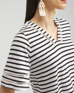 Discount Linen Stripe Ladder Lace Tee Tops