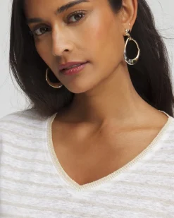 Cheap Linen Stripe Sweater Trim Tee Tops