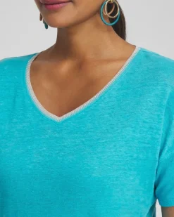 Best Sale Linen Sweater Trim Tee Tops