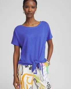 Shop Linen Tie Front Tee Tops