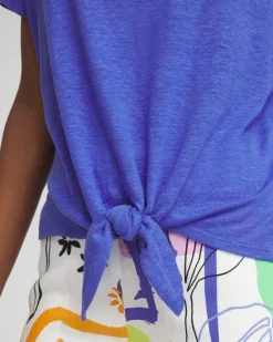 Shop Linen Tie Front Tee Tops