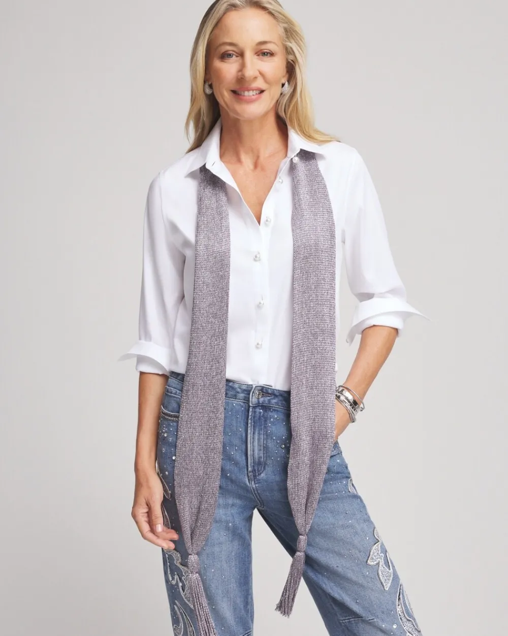 Clearance Metallic Knit Skinny Scarf Scarves