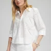 Sale Mixed Eyelet Cotton Shirt Tops