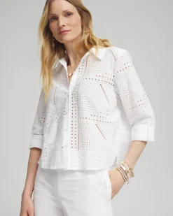 Sale Mixed Eyelet Cotton Shirt Tops