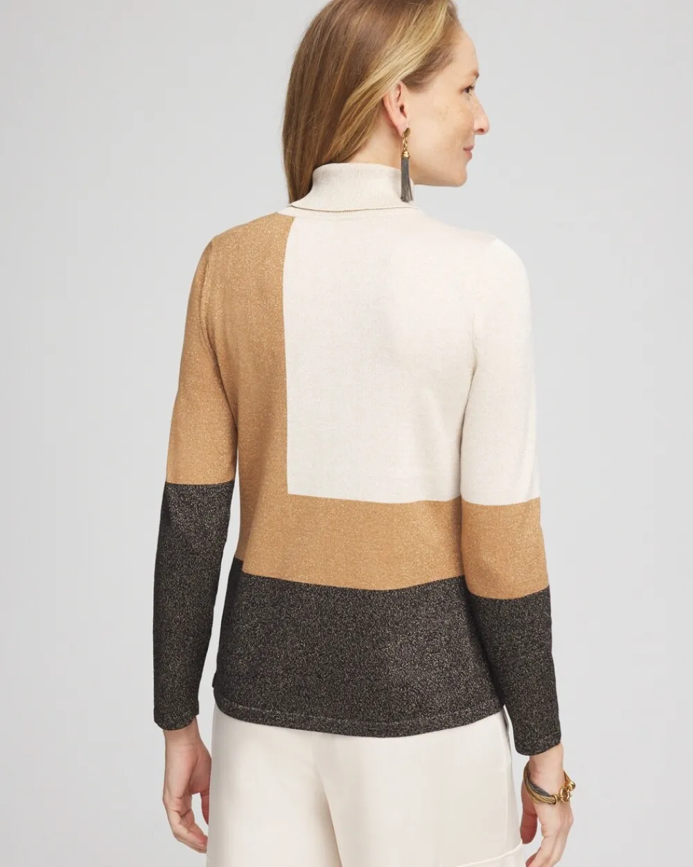 Outlet Neutral Colorblock Turtleneck Sweater Sweaters