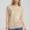 Online Neutral Sequin Embellished Tee Tops