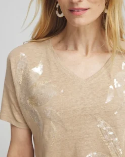 Online Neutral Sequin Embellished Tee Tops