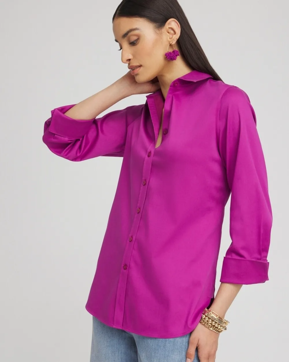 Online No Iron™ 3/4 Sleeve Stretch Shirt Tops | Blouses & Shirts