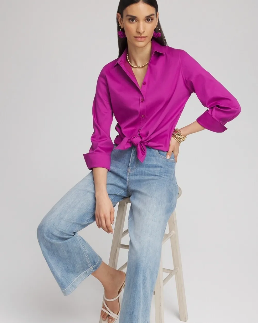 Online No Iron™ 3/4 Sleeve Stretch Shirt Tops | Blouses & Shirts