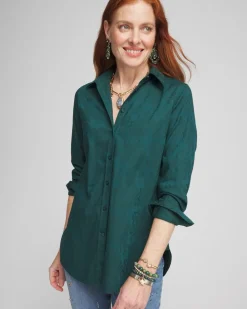 Store No Iron™ Green Jacquard Shirt Tops