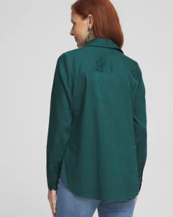 Store No Iron™ Green Jacquard Shirt Tops