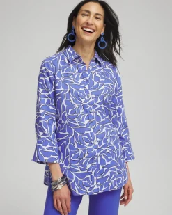 Fashion No Iron™ Linen Abstract 3/4 Sleeve Shirt Tops