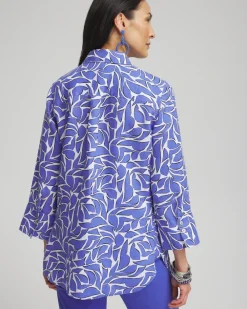 Fashion No Iron™ Linen Abstract 3/4 Sleeve Shirt Tops