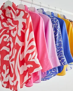 Fashion No Iron™ Linen Abstract 3/4 Sleeve Shirt Tops