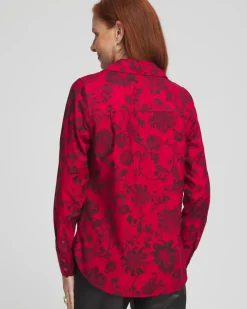 Fashion No Iron™ Red & Black Floral Shirt Tops