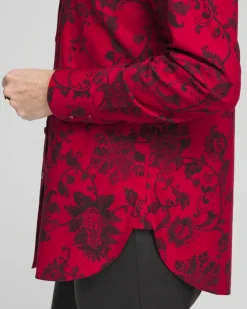 Fashion No Iron™ Red & Black Floral Shirt Tops