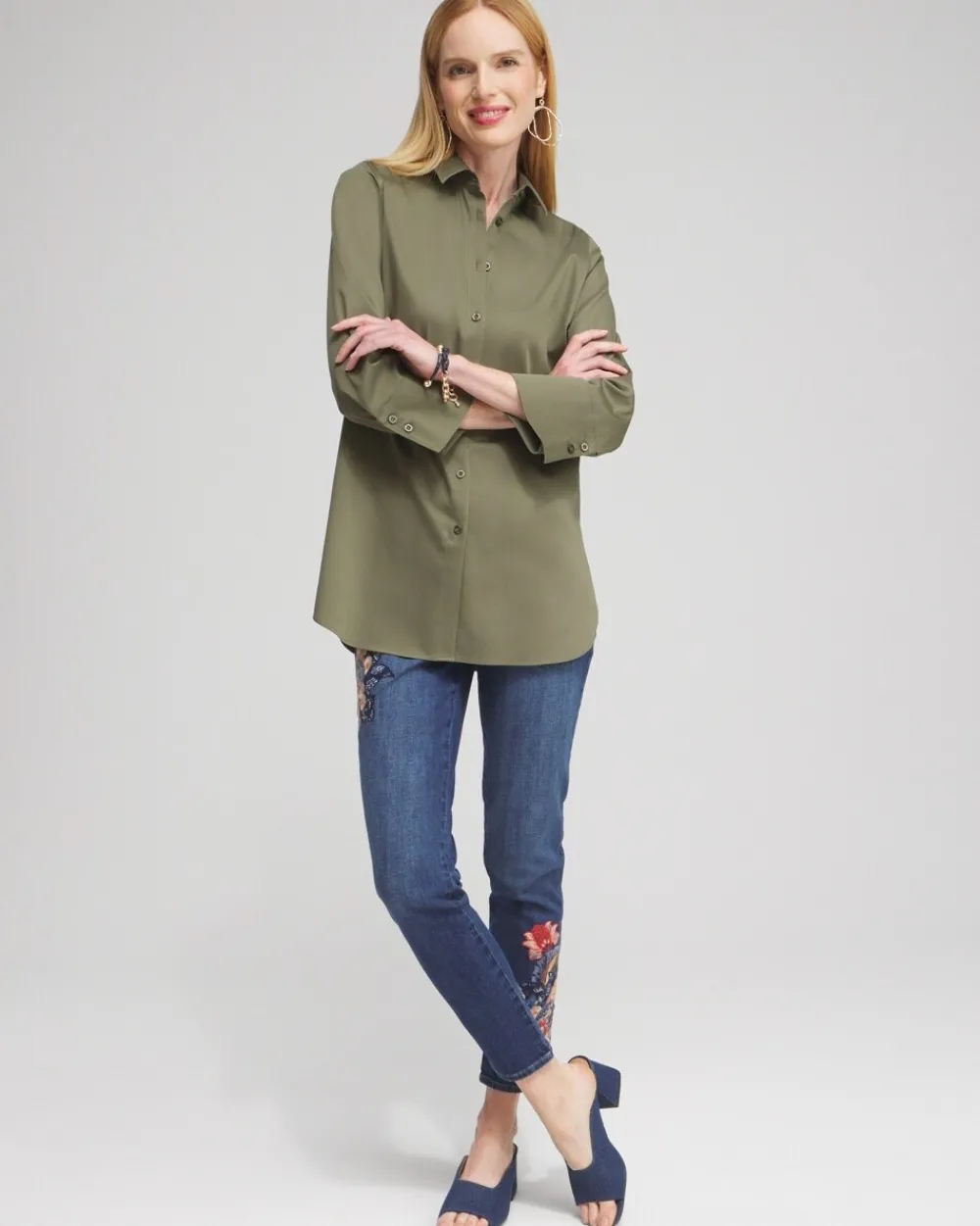 Online No Iron™ Stretch 3/4 Sleeve Tunic Tops