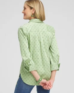 Fashion No Iron™ Stretch Dot Print 3/4 Sleeve Shirt Tops