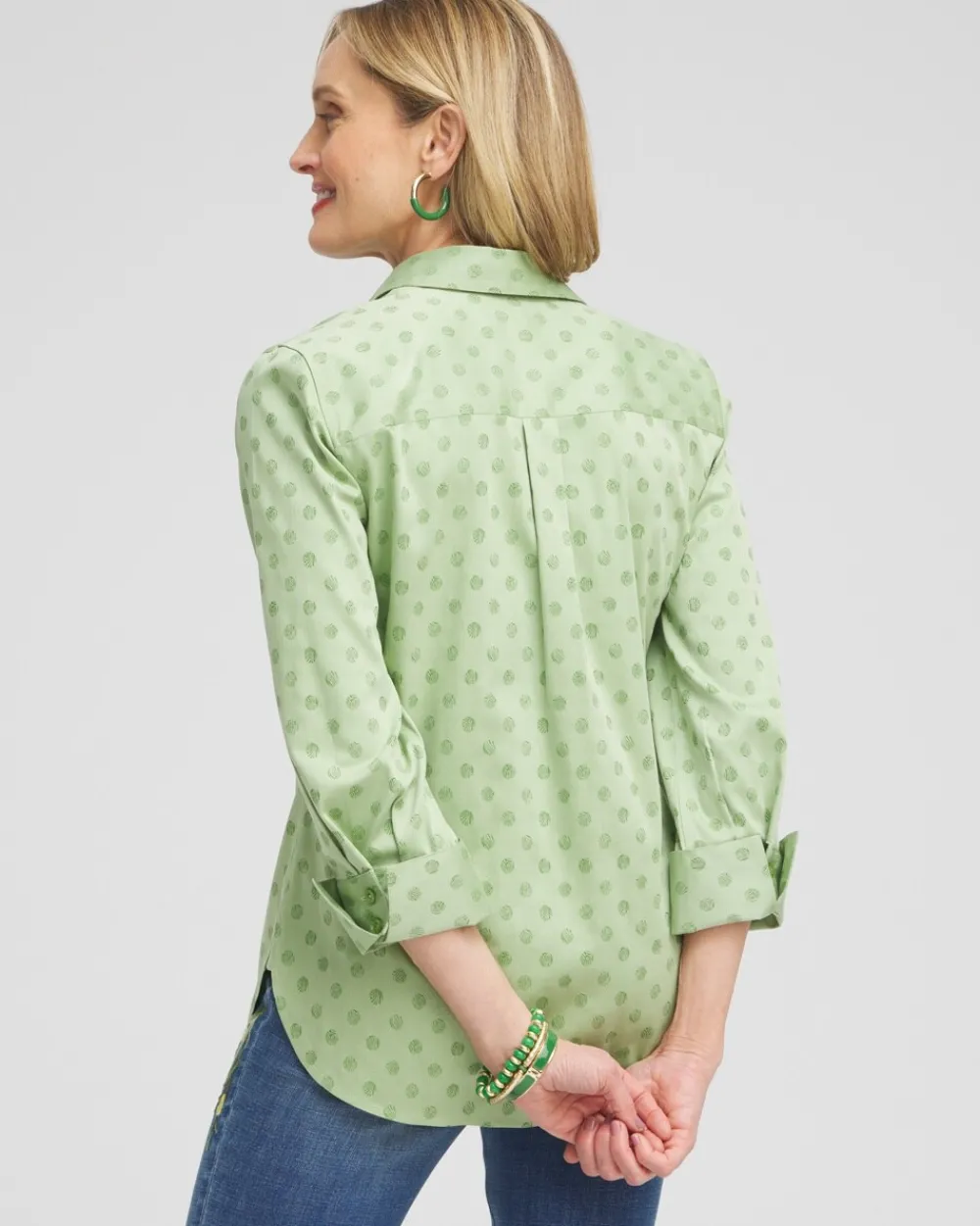 Fashion No Iron™ Stretch Dot Print 3/4 Sleeve Shirt Tops