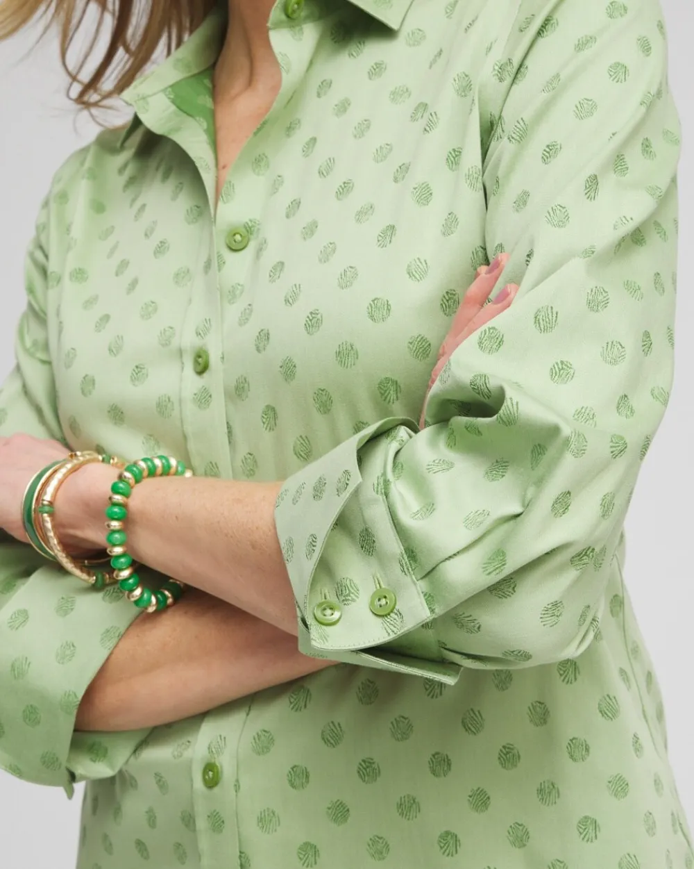 Fashion No Iron™ Stretch Dot Print 3/4 Sleeve Shirt Tops