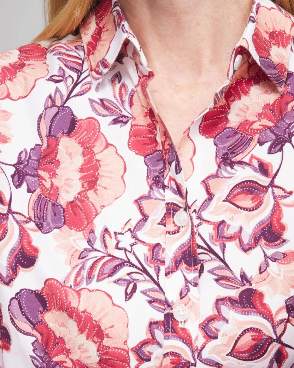 New No Iron™ Stretch Floral Shirt Tops