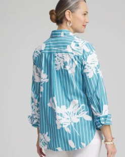 Online No Iron™ Stretch Iris Print 3/4 Sleeve Shirt Tops