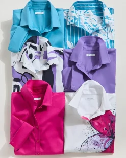 Online No Iron™ Stretch Iris Print 3/4 Sleeve Shirt Tops
