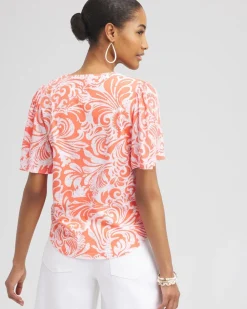 Cheap Paisley Gauze Flutter Sleeve Top Tops