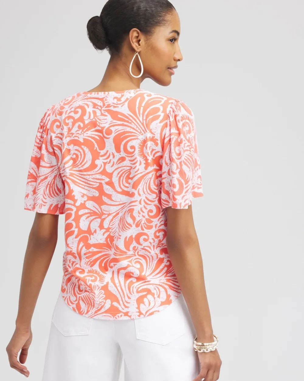 Cheap Paisley Gauze Flutter Sleeve Top Tops
