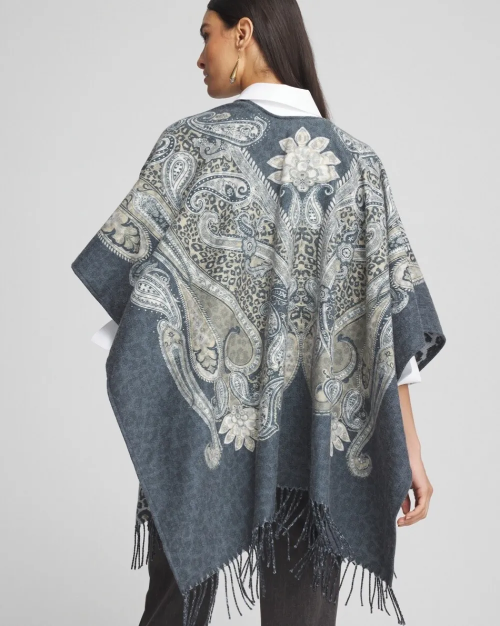 Clearance Paisley Leopard Reversible Ruana Ponchos & Ruanas