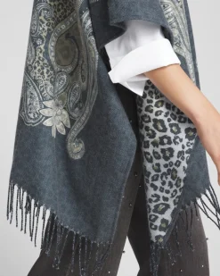 Clearance Paisley Leopard Reversible Ruana Ponchos & Ruanas