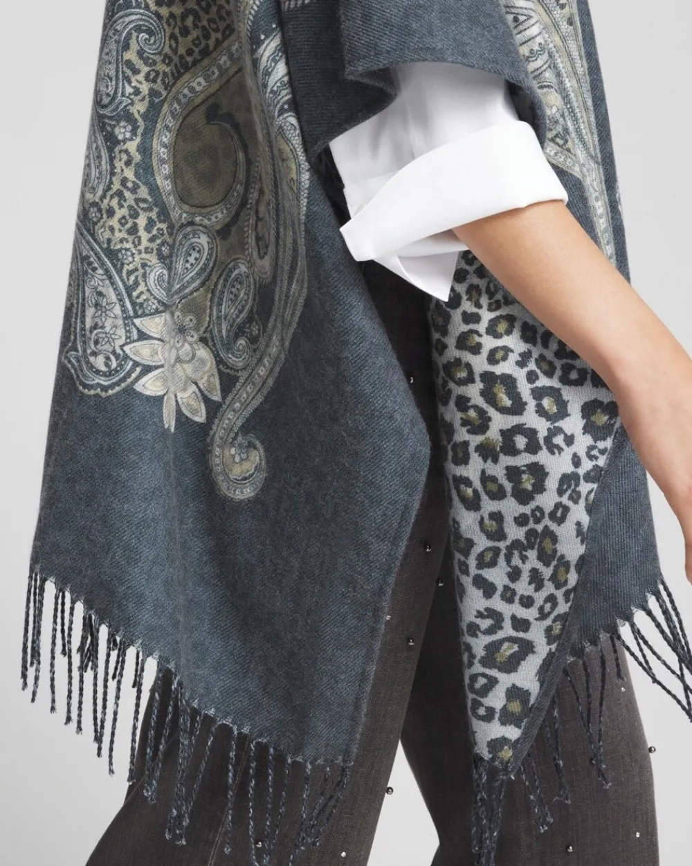 Clearance Paisley Leopard Reversible Ruana Ponchos & Ruanas