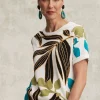 Outlet Palm Print Intarsia Pullover Tops