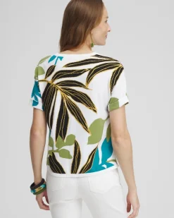 Outlet Palm Print Intarsia Pullover Tops