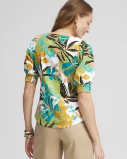 Clearance Palm Print Square Neck Top Tops